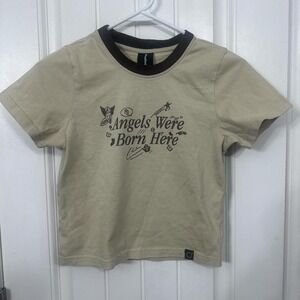Angels Were Born Here Baby Tee Y2K Fairy Grunge Graphic Ringer T Neutral Crop. M